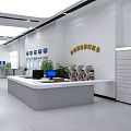 Modern Public Service Hall Interior Design With Service Counters Computers Display Screens And Waiting Tables