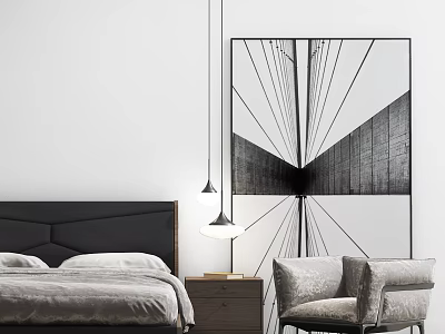 Cozy Modern Bedroom Interior With Comfortable Armchair Bedside Table And Wall Art 3d model