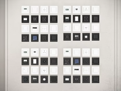 Neatly Arranged Black And White Switch Panels With Diverse Functions 3d model