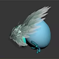 Game Movie Character Blue Sphere With White Wings Green Eye Small Tentacles Floating Reflection