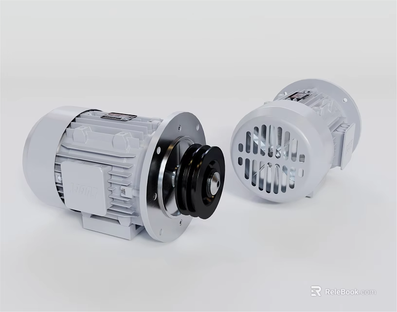 Industrial Electric Motors With White Housing Black Pulley And Ventilated Mechanical Design 3d model 