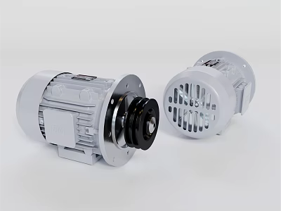Industrial Electric Motors With White Housing Black Pulley And Ventilated Mechanical Design 3d model