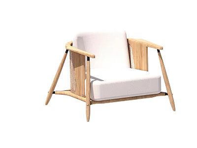 Comfortable Modern Single Sofa With White Cushion And Wooden Frame Minimalist Design 3d model