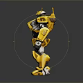 Game Movie Character Yellow Robot With Detailed Mechanical Design Standing Pose