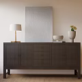 Modern Dark Wood Entryway Console Table With Table Lamp Decorative Bowl And Flower Vase