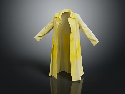 Modern Flowy Yellow Long Coat With Lapel Collar Front Buttons And Long Sleeves 3d model