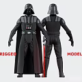 Rigged Darth Vader 3D Model With Front And Back Views And Red Lightsaber