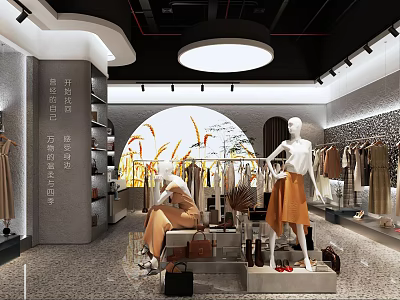 Modern Ladies Clothing Store Interior Design With Elegant Premium Garment Display And Stylish Mannequins 3d model