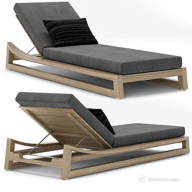 Modern Lounge Chair With Wooden Frame Gray Cushion And Black Pillow 3d model 
