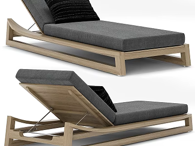 Modern Lounge Chair With Wooden Frame Gray Cushion And Black Pillow 3d model