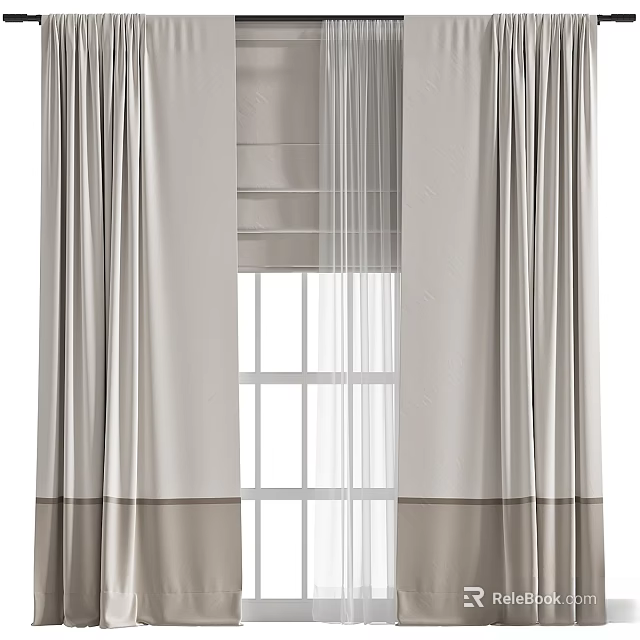 Modern Window Curtains With Sheer Linen Panels And Double Layer Design 3d model