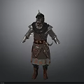 Medieval Warrior Armor 3D Model With Metal Pauldrons Leather Belt And Helmet