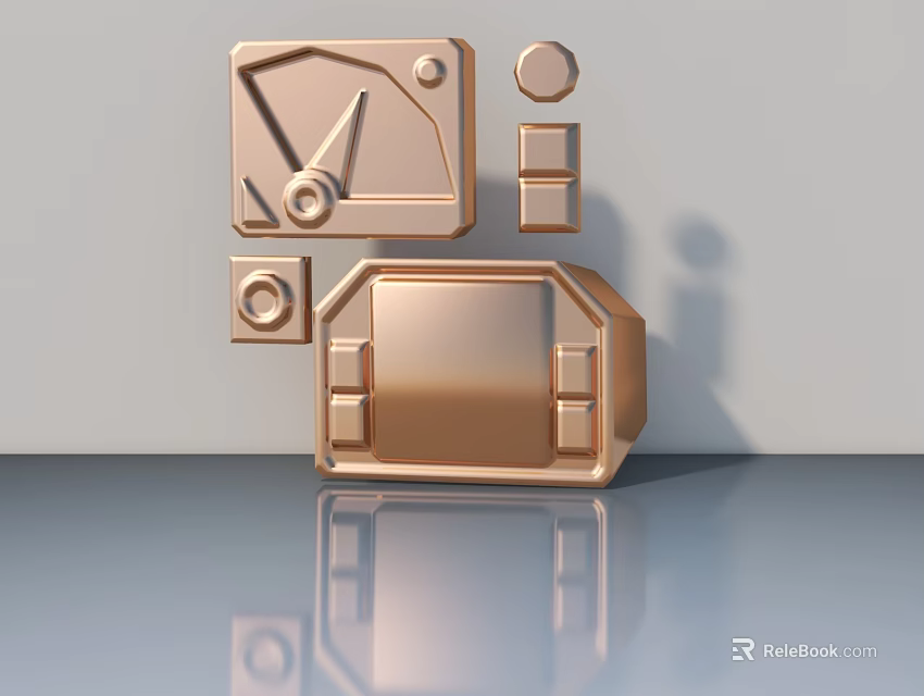 Copper Swing Door With Geometric Panel Design And Decorative Handles For Home Interior 3d model 
