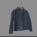 Dark Blue Jacket with Zipper Pockets High Neck Lining and Hanger 3d model
