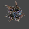 Abstract Intricate Sculpture With Metallic Spikes And Iridescent Finish On Dark Background