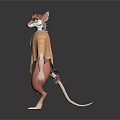Anthropomorphic Rodent Character With Red Horns Blue Eyes Brown Cloak Blue Scarf And Standing Pose