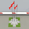 National Flags Flying On Flagpoles With Sunset Sky And Red Banners Below