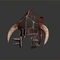 Warrior Fantasy Helmet With Large Curved Horns Metal Body Leather Accents And Spiked Edges