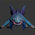 Blue Dragon 3D Model With Purple Fins Sharp Teeth And White Claws