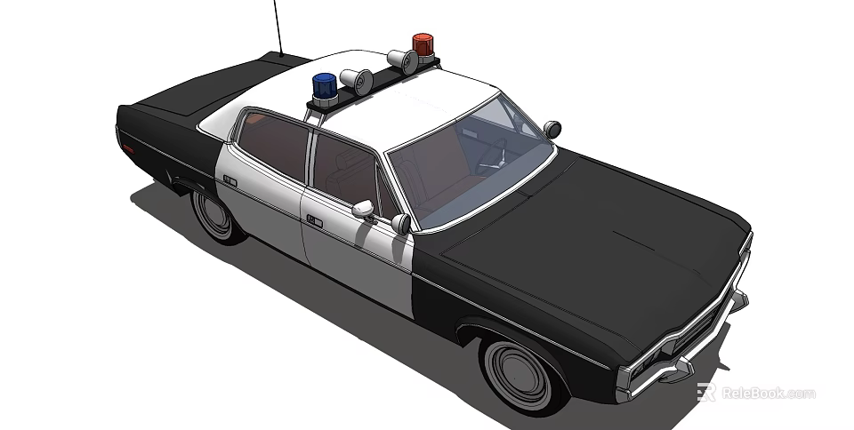 Functional Police Vehicle With Black And White Color And Roof Red And Blue Emergency Lights 3d model 