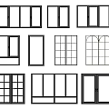 Black And White Window Collection With Various Simple Line Styles And Designs 3d model
