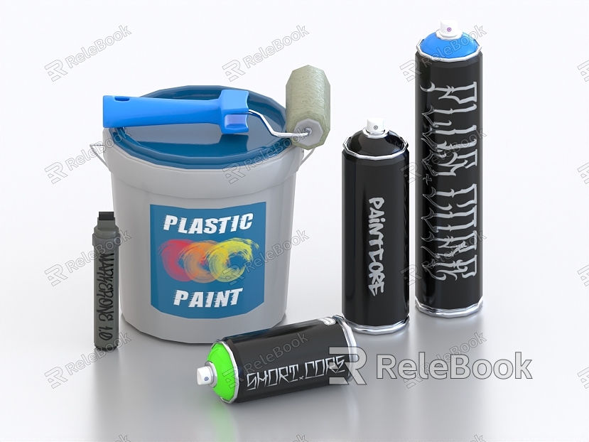 Paint tool Paint bucket with gas cylinder Paint bottle Spray tool Roller paint brush Paint bottle model