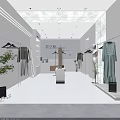 Modern Fashion Clothing Store Front with Glass Windows Mannequins Green Plants and Display Racks