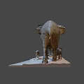 Realistic Elephant Sculpture Featuring Adult And Baby Elephants On Base