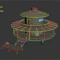 Circular Wooden Two Story Cabin Featuring Conical Roof Terrace Staircase And Small Window