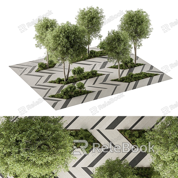 Modern Tree Pond Ting Stone Road Landscape model