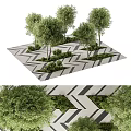 Geometric Tree Pit Design With Zigzag Paved Surface Green Trees And Shrubs