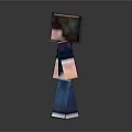 Pixelated Minecraft Character With Dark Hair Blue Pants And White Shoes