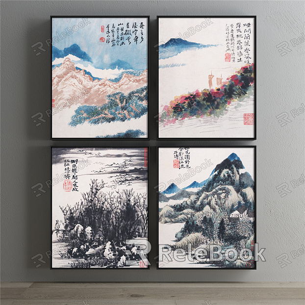 New Chinese Landscape Painting Blue Living Room Landscape Decoration Painting model