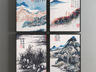 New Chinese Landscape Painting Blue Living Room Landscape Decoration Painting model