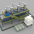 Industrial Chemical Processing Equipment With Silver Tanks Pipes Yellow Railings And Blue Components