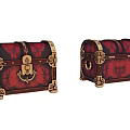 Decorative Vintage Chests With Red Floral Patterns Gold Metal Accents And Ornate Clasps