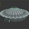 Modern Circular Dome Building With White Fan Shaped Panels And Glass Windows
