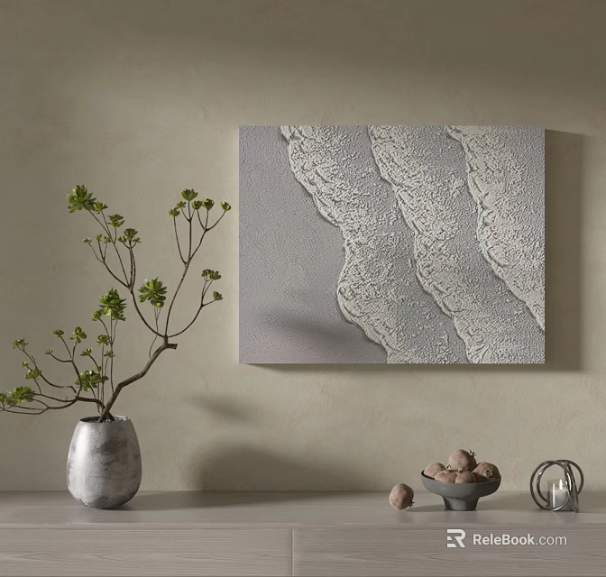 Stylish Wall Art With Silver Vase And Decor Items 3d model