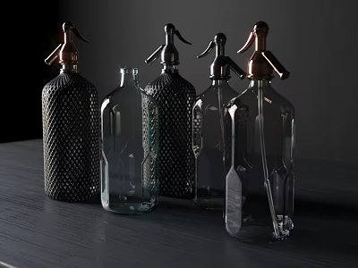 Stylish Ceramic Vessels Featuring Decorative Spray Nozzles And Unique Patterns On Dark Table 3d model