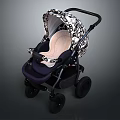 Modern Baby Stroller With Patterned Canopy Comfortable Navy Seat And Black Frame 3d model