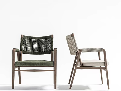 Modern Armchair Designs With Woven Backrest Green And Beige Cushions Wooden Frame 3d model