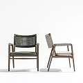 Modern Armchair Designs With Woven Backrest Green And Beige Cushions Wooden Frame