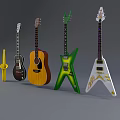 Variety of Musical Instruments and Art Supplies Including Guitars and Paint Tools