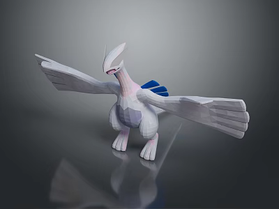 3D Rendered Fantasy Bird Model Standing With White Feathers Blue Tail And Outstretched Wings 3d model