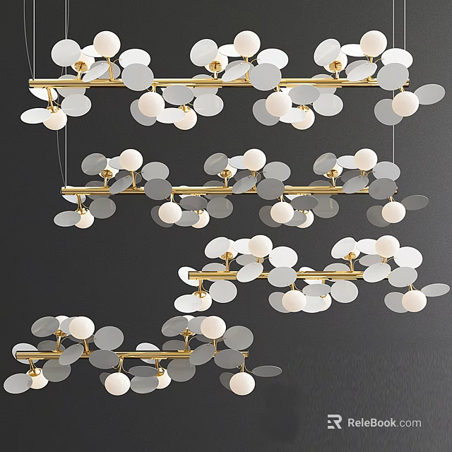 Modern Pendant Lighting Design With Gold Frame And Circular White Shades 3d model 