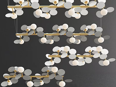 Modern Pendant Lighting Design With Gold Frame And Circular White Shades 3d model