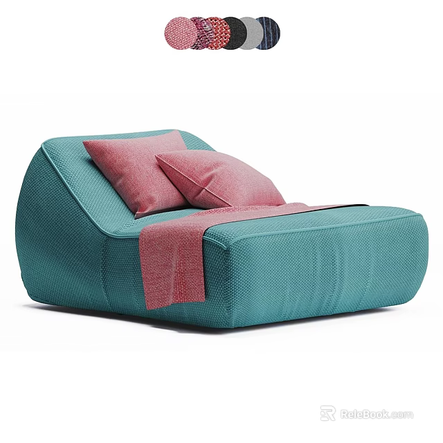 Comfortable Teal Lazy Sofa with Pink Cushions and Soft Blanket 3d model 