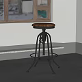 Industrial Style Bar Stool With Wooden Seat Metal Frame Spring Mechanism And Lower Shelf