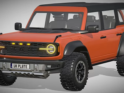 Orange Off Road Car With Black Roof Round Headlights Yellow Light Strips And UK Plate 3d model