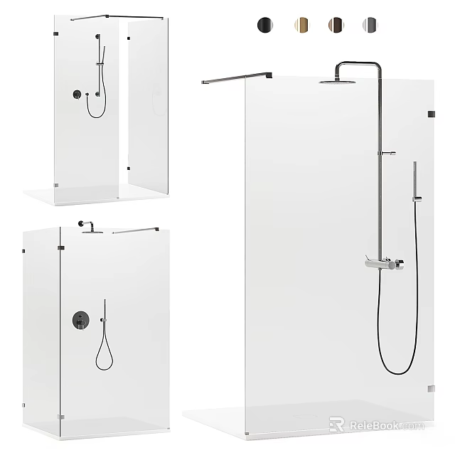 Modern Bathroom Set With Shower System Glass Door And Mirror Design 3d model 
